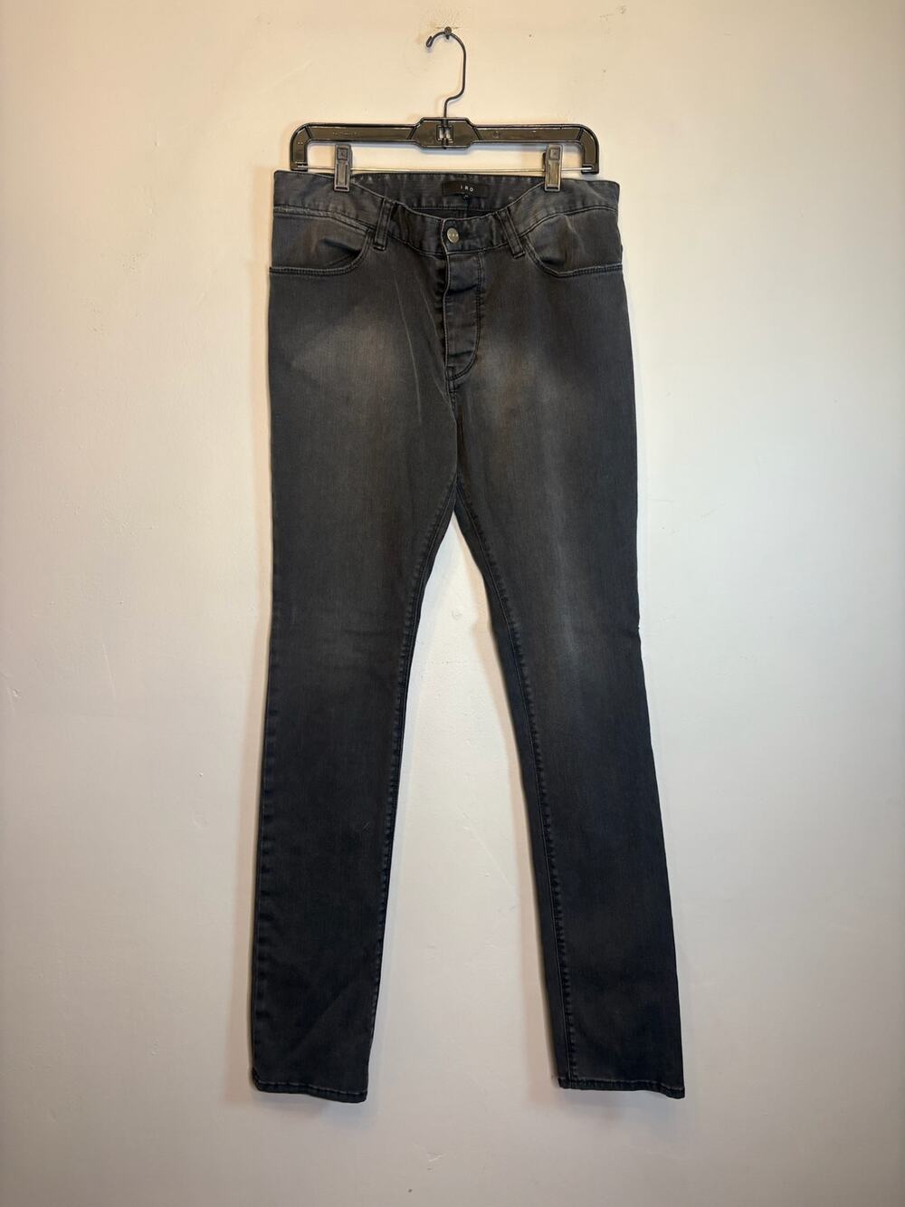 IRO Black Grey Washed Distressed Skinny Denim Jeans Size 32 Ankle Length